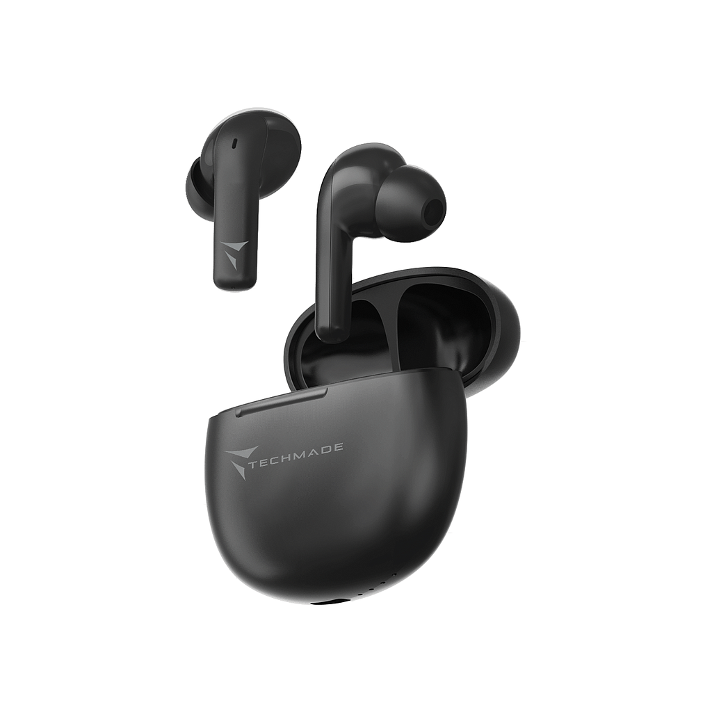 [8099990147538] Techmade TWS earphones earbuds with box black TM-K201E-BK