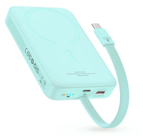 [6932172642792] Baseus Power Bank 10000mAh 30W MagSafe Magnetic Wireless Mini Fast Charge con cavo Type-C Peppermint Blue P1002210B333-00