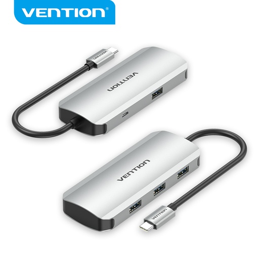 [6922794754744] Vention Hub Type-C 5 in 1 con 4 USB 3.0, 1 Micro-USB 0.15mt aluminum gray TNAHB