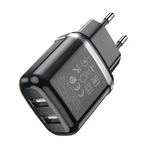 [6931474730992] Hoco Caricabatterie 2 Porte (2 USB) 12W 2.4A Black N4