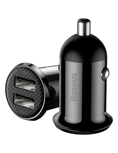 [6953156202009] Baseus Charger for Auto 2 Ports (2 USB) 12W Grain Pro 4.8A Black CCALLP-01