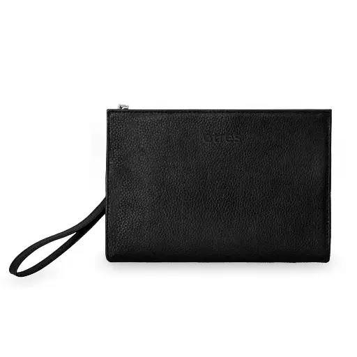 [8099990151528] Etres Clutch Bag Semi-leather with Zip and Shoulder Strap Black ET-HB001