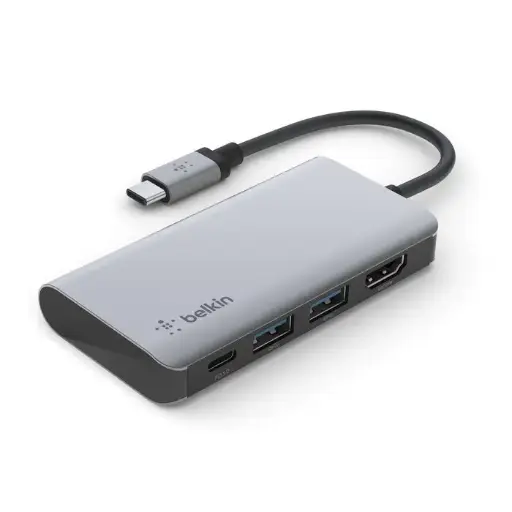 [745883819805] Belkin Hub Type-C 4 in 1 with 2 Ports USB 1 HDMI 1 PD Grey AVC006BTSGY