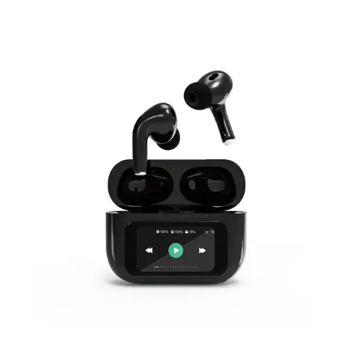 [8716309132015] Gembird Auricolari Wireless Con Cancellazione Del Rumore e Display Black TWS-LCD-ANC-01BK
