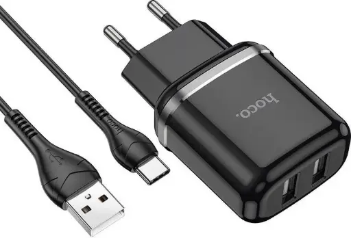 [6931474731050] Hoco Charger 2 Ports (2 USB) 12W 2.4A + Type-C Cable Black N4  