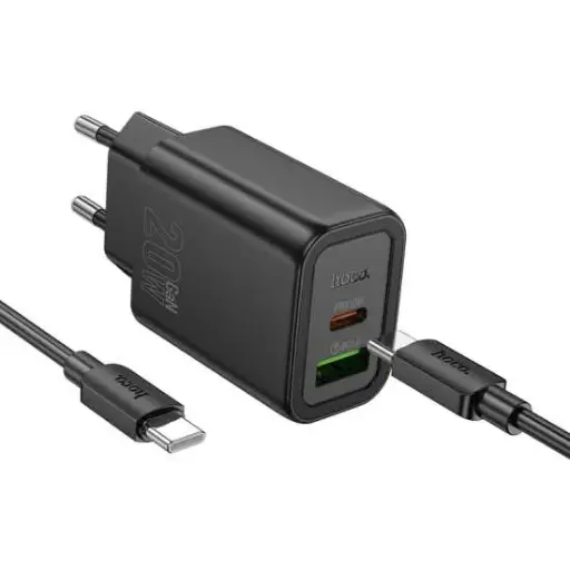 [6942007644273] Hoco Charger USB-C 20W + Data Cable Type-C Black N61.CC.BK