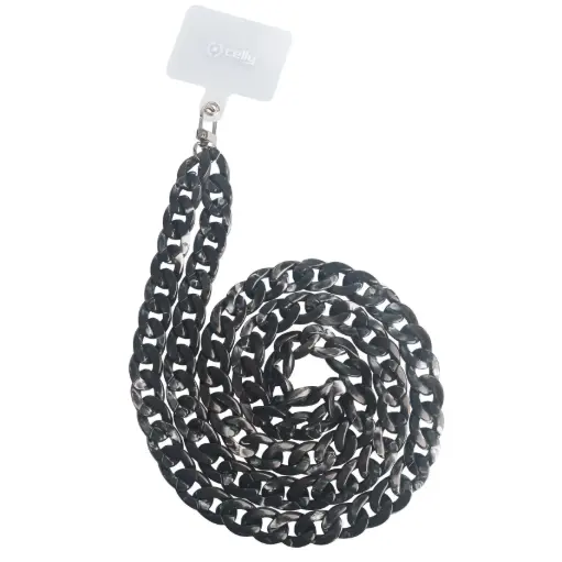 [8021735195610] Celly Marble Effect Neck Strap with Badge 1.2 (m) Black LACETMARBLEBK