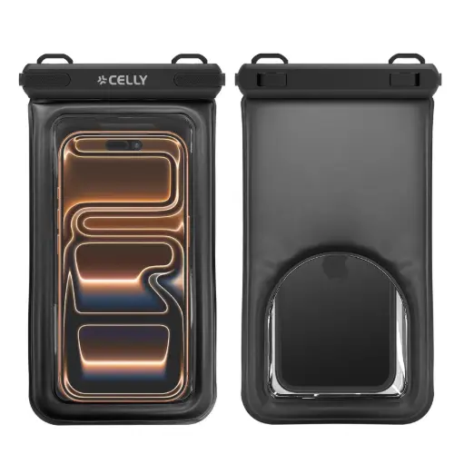 [8021735228073] Celly Transparent Waterproof Case To 7.2'' Black SPLASHBAGFLBK
