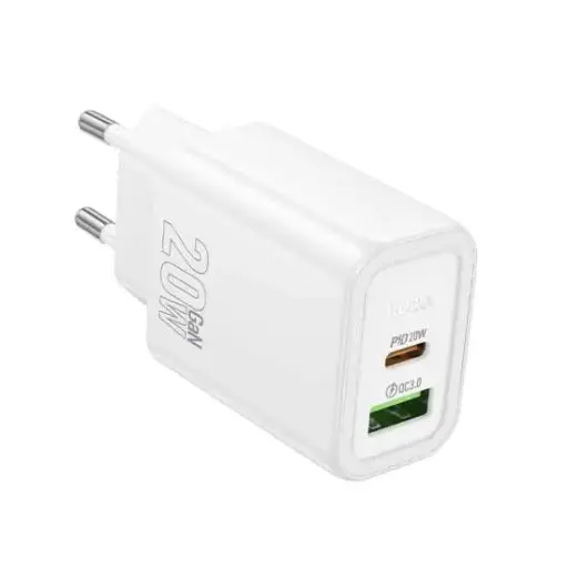 [6942007644242] Hoco Caricabatterie 2 Porte (USB + USB-C) 20W N61 White N61.U.WH