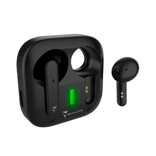 [8099990152693] Techmade Earbuds Bluetooth with Super Slim Charging Case Black TM-T51-BK