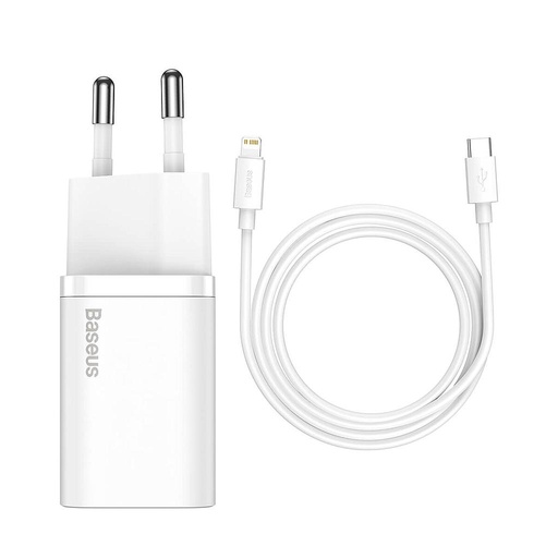 [6953156230064] Baseus Caricabatterie USB-C 20W Super-Si Quick + Cavo Type-C To Lightning (1m) White TZCCSUP-B02