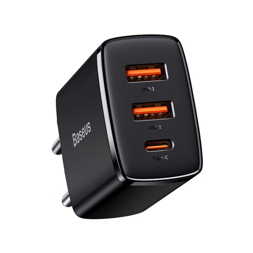 [6953156207295] Baseus Charger 3 Ports (2 USB+USB-C) 30W Compact Quick Black CCXJ-E01