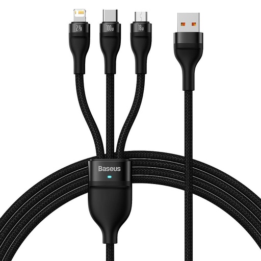 [6932172608712] Baseus Cavo Dati 3 in 1 Type C, Lightning, Micro USB 100W 1.2mt Flash series black CASS030001