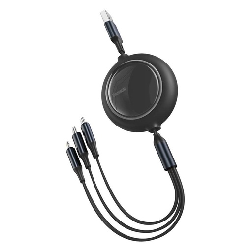 [6953156203945] Baseus Cavo Dati 3 in 1 retrattile micro USB, Lightning, Type-C 3.5A 1.2mt Bright Mirror black CAMLT-MJ01