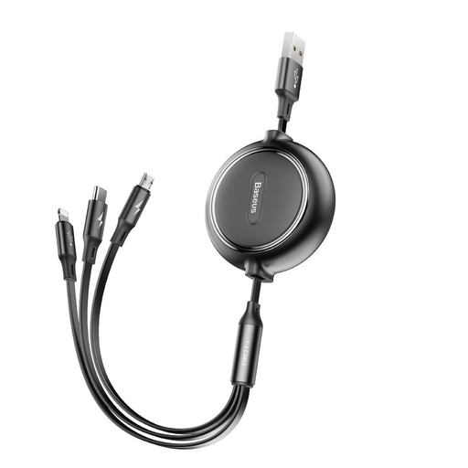 [6953156295704] Baseus Data Cable 3 in 1 retrattile micro USB, Lightning, Type-C 3.5A 1.2mt Golden Loop black CAMLT-JH01
