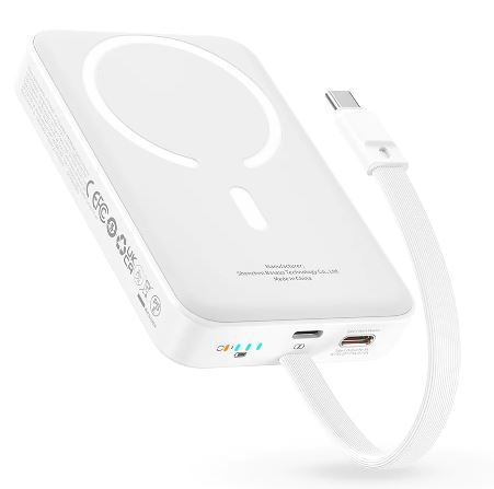 [6932172642778] Baseus Power Bank 10000mAh 30W MagSafe Magnetic Wireless Mini Fast Charge con cavo Type-C Stellar white P1002210B223-00