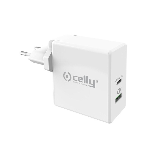 [8021735744856] Celly Caricabatterie 2 Porte (USB+USB-C) 30W White TCUSBC30WWH
